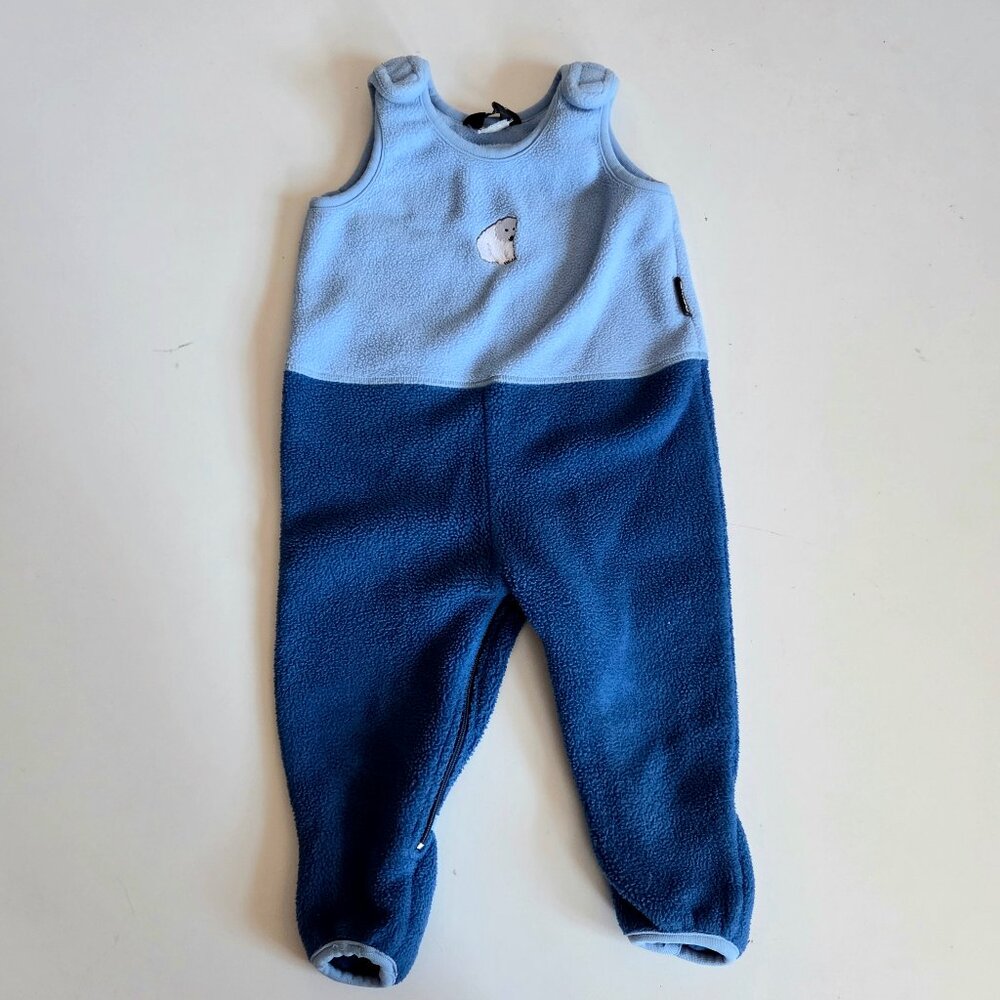 Vintage MEC Fleece Blue Overalls Polar Bear Patch Winter 18M